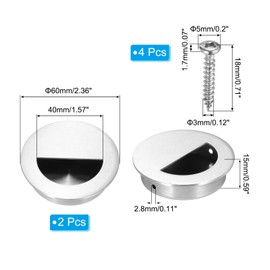 PATIKIL Recessed Door Handles 60mm/2.36" Dia, 2 Pack Round Hidden Concealed Door Pulls 304 Stainless Steel Flush Finger Pull Handle with Screws for Sliding Door Cabinets Drawers, Silver