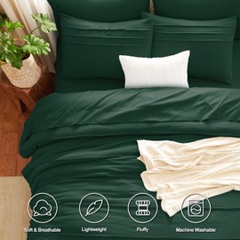 CozyLux King Size Comforter Set Emerald Green, 7 Pieces Soft Prewashed Pinch Pleat Bed in a Bag King Comforter Set with Sheets, Bed Set with Down Alternative Comforter, Sheets, Pillowcases & Shams