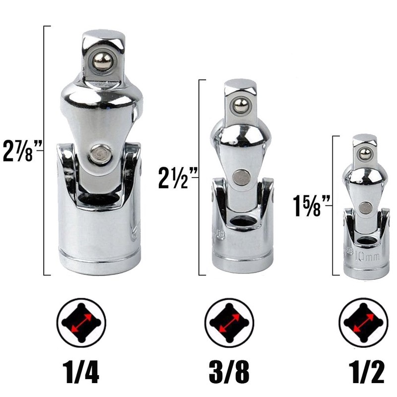 Gasea 3pcs 1/4" 3/8" 1/2" Drive Impact Universal Joint Socket