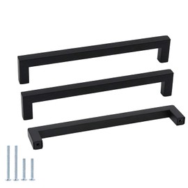 goldenwarm 2 Pack Matte Black Cabinet Pulls and Handles Modern Kitchen Hardware - LSJ12BK192 Dresser Drawer Handles Flat Black Bedroom Closet Door Pulls, 192mm Hole Centers