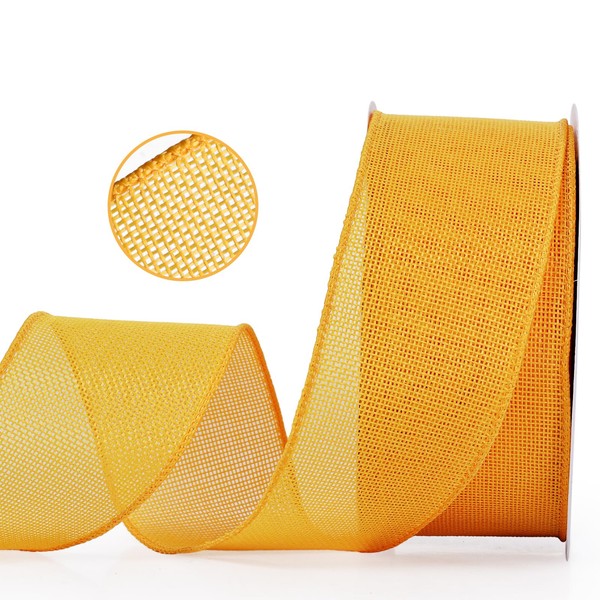 YAMA Burlap Wired Ribbon, Yellow, 2-1/2 inch x 20 Yards,