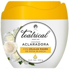 TEATRICAL - Crema aclarante. Con células madre de rosa blanca que trabajan a nivel celular para unificar el tono de la piel y disminuir manchas. Tarro con 400g