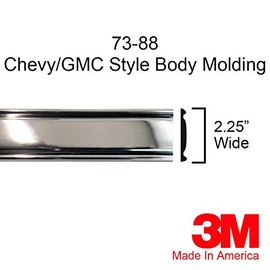 Automotive Authority 1973-1987 Chevy GMC Chrome Side Body Trim Molding C10, C20, C30, K10, K20, K30, V10, Suburban, Custom Deluxe, Silverado, Pickup Trucks - 2.25" Wide (Half Roll - 160")