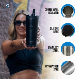Ice Shaker Insulated Stainless Steel Sports Bottle | 26 oz, Stainless steel | Stays Cold for 30+ Hours | Flip Up Sport Straw | Odor-Free Bottle for Protein Shakes, Water, Intra-Workout