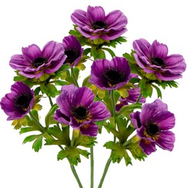 Purple Anemone Flowers Artificial 21.7" Faux Flowers Silk Flowers with Stems Realistic Fake Flowers for Decoration Faux Anemone Artificial Flowers Bulk for Vase Centerpieces Home Wedding Bouquet