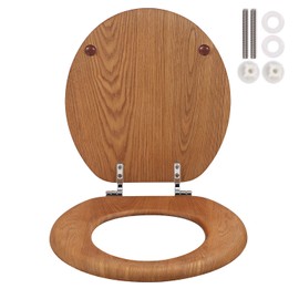 SUFISEAT Wooden Toilet Seat Round with Metal Hinges, Wood Toilet Seat for American Standard Size Toilet Seats, Easy to Install