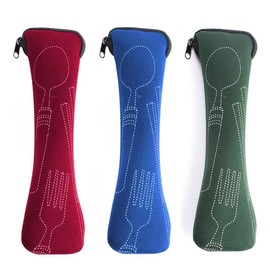 YUUSIKCO 3 Cutlery Bags - Portable Neoprene Cutlery Bags with Zip for Camping, Picnic, School & More