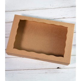 SOROO Brown Pastry Bakery Box 14x10x3inch,Large Donuts,Muffins,Cookies Boxes with PVC Window - Auto-Pop up Paper Box Nature Cardboard Take Out Container,Pack of 15