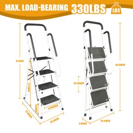 TCE 4 Step Ladder, 400lbs Ergonomic Folding Stool with Anti-Slip Pedal,Heavy Duty Step Stool with Padded Handle for Decoration, Lighting Replacement, Party Decoration, ATRJZ9034XU, Torin