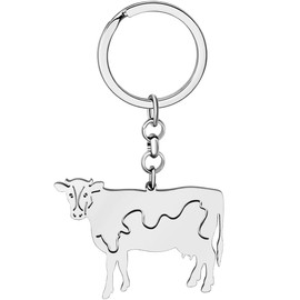 BAMAY Stainless Steel Cute Cow Keychain Creative Farm Animals Gifts for Women Girls Accessories Car Key Chain Rings Charms (Silver)