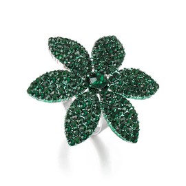 Ever Faith Green Flower Leaf Statement Adjustable Cuff Ring for St. Patrick's Day, Sparkle Crystal Irish Holiday Jewellery Accessories for Woman Girls