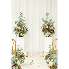 Ling’s Moment 41.0"Tall Free-standing Wedding Aisle Artificial Flowers for Ceremony Decor, 2PCS Apricot & Peach Walkway Fake Floral Chair Markers, Faux Rose Altar Arch Arrangement decorations Outdoor