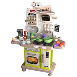 Letapapa Play Kitchen Set, Kids Kitchen Playset with Realistic Sound & Light, Cooking Stove, Sink, Play Food and Accessories(Green)