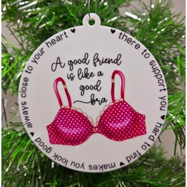 Friendship Ornament - A Good Friend is Like a Good Bra, There to Support You, Hard to Find, There to Support You, and Always Close to Your Heart Christmas Ornament