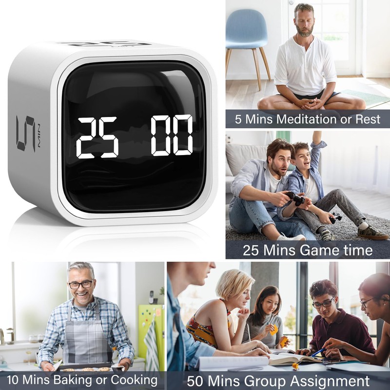 Rotating Pomodoro Timer 5, 25, 10 50 Minutes Preset, Desk