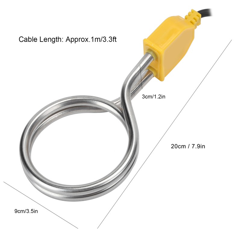 1200W Stainless Steel Immersion Heater Portable Boiler Water Heating Rod