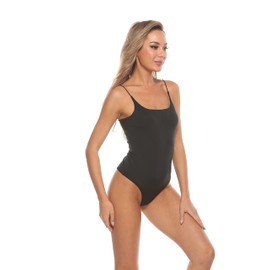 Amilia Women's Basic Casual Camisole Tank Leotard Bodysuit Tops Base Layer Cami Shirts Bodycon Jumpsuit Onesie Romper Black