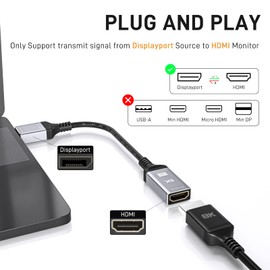8K Active Displayport to HDMI Adapter, DP 1.4 (Source) to HDMI 2.1(Monitor) Adapters Male to Female Support 8K 30HZ 4K 120HZ Ultra Resolution for Dell, Lenovo, NVIDIA, AMD & More