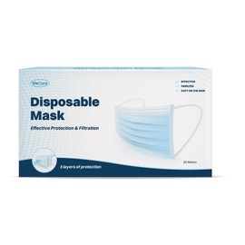 WeCare Disposable Face Mask, 3-Ply with Ear Loop (50 Individually Wrapped), Blue