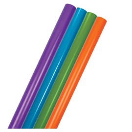 JAM Paper Assorted Gift Wrap - Glossy Wrapping Paper - 25 Sq Ft Each (100 Sq. Ft. Total) - Primary Colors Assortment - 4 Rolls/Set