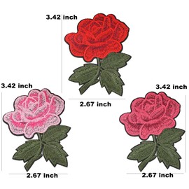 3 Pcs Red/Pink/Deep Pink Rose Sew on or Iron on Embroidered Patches, Rose Flower Applique Patches for Backpacks Clothes Jeans Holes Jacket Hat