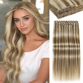 LADY MIRANDA 20 Inch Beaded Weft Hair Extensions 100g 8PCS Double Sided Hair Extensions Real Human Hair Reusable Seamless Weft & Handmade Twin Tabs for Effortless Volume(9A/60, 20 Inch)