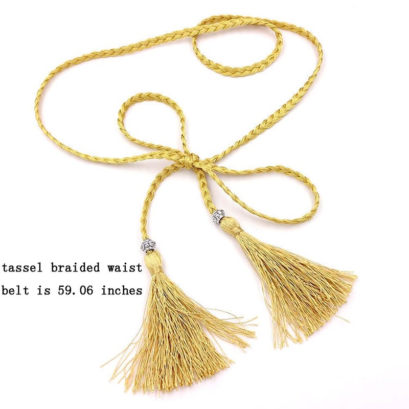ericotry Women Braided Waist Belts with Tassel Bowknot Thin Knotted