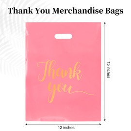 Ohuimrt 100 PCS Thank You Merchandise Bags, Extra Thick 2.36 Mil 12 x 15 Inches Pink Plastic Shopping Bags with Handles for Small Business, Retail Boutique, Stores, Clothes