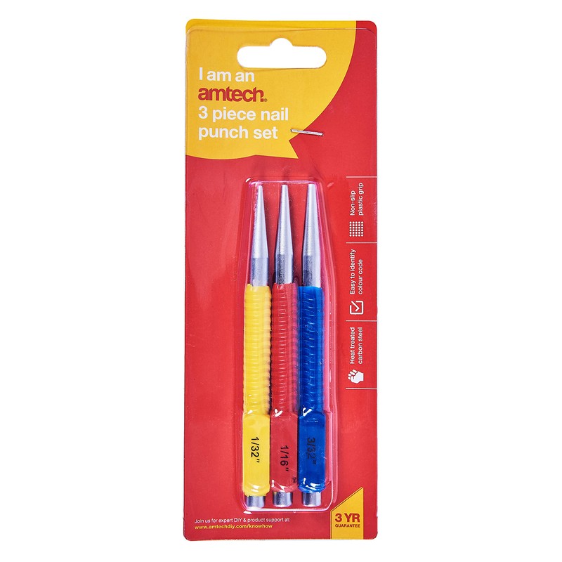 Amtech H0815 3 Piece Colour Coded Nail Punch Set