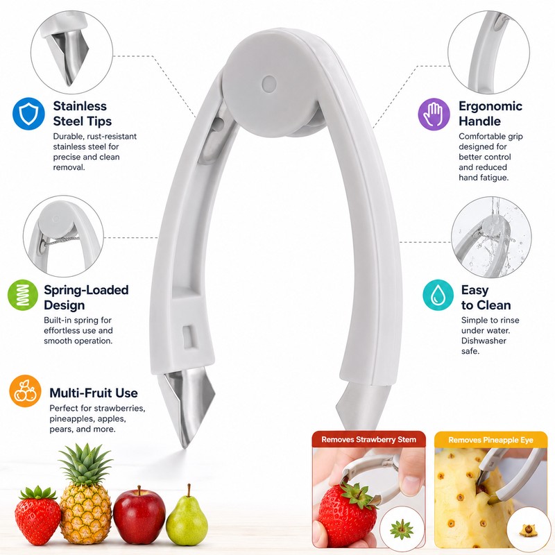 Fruit Huller Tweezers for Pineapple & Strawberries – Stainless Steel