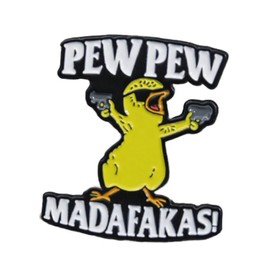 Novelty Yellow Duck Holds Gun Brooch Pin for Women Men Cartoon Animal Enamel Lapel Pins Statement Creative Pew Pew Madafakas Letters Jacket Clothes Hats Bags Badge Funny Brooches Backpacks Jewelry
