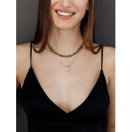 CrystalTears Tiger Eye Crystal Necklace for Women Boho Gemstone Beaded Choker Necklace Healing Stone Bead Necklaces Summer Beach Jewellery Gifts for Women Mum Christmas Birthday