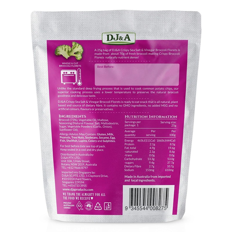 DJ&A Broccoli Florets Salt & Vinegar 12 x 25g