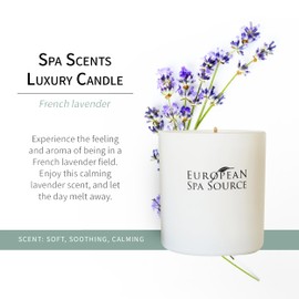 European Spa Source French Lavender Luxury Candle for Aromatherapy, Soy Wax Candle, Hand Poured, at Home Spa Experience Promoting Relaxation, 45 Hours of Burn Time