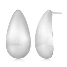Brushed Silver Long Waterdrop Earrings for Women Matte Silver Droplet Earrings Long Teardrop Earrings