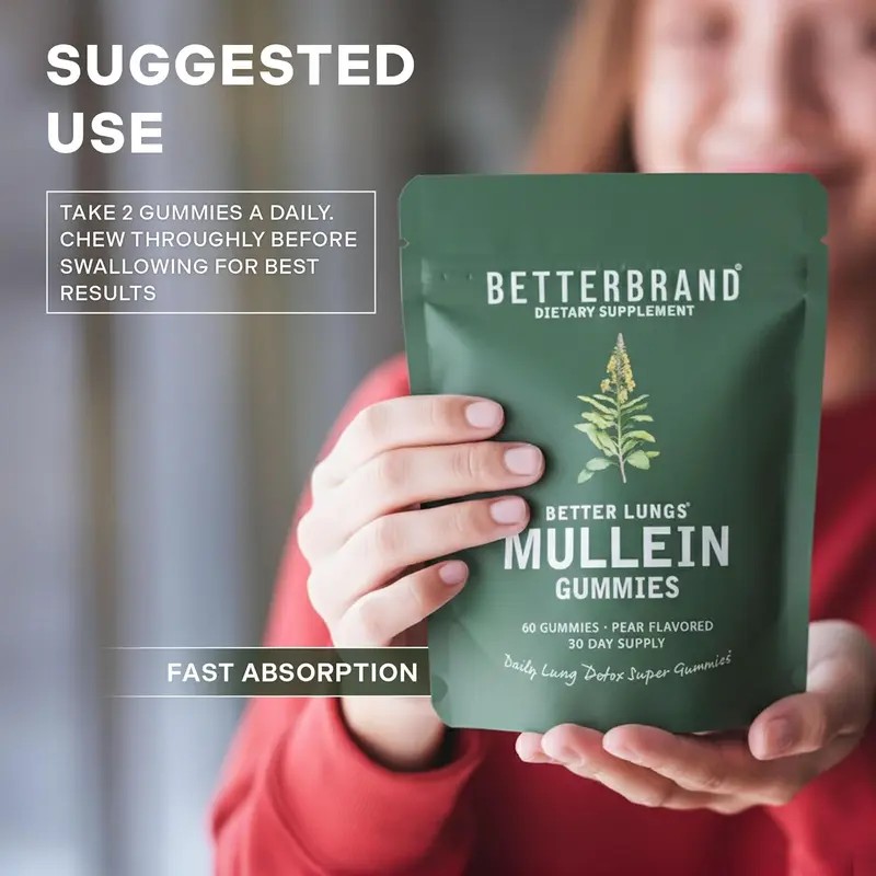 Mullein Lung Detox Gummies for Respiratory Health Pear Flavored Chewable