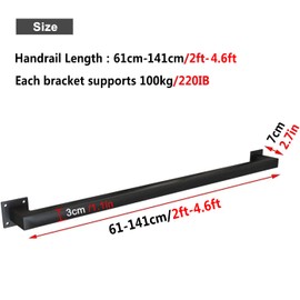 Modern Stair Handrail Grab Bar Kit, 3.3ft Black Galvanized Industrial Iron Hand Rail for Indoor Stairs Wall Mount Support, Wall Staircase Handrail, Safety Handle, Steps Baluster