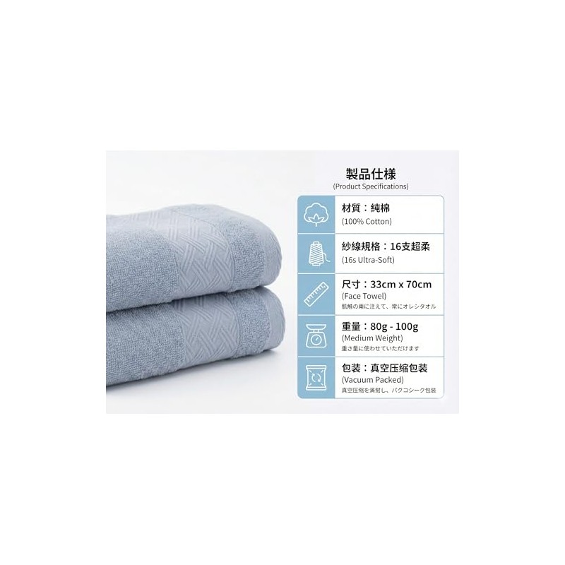 Face Towel, 100% Cotton, 16 Count, Ultra Soft, Absorbent, Quick