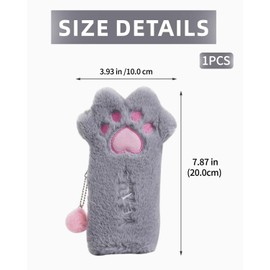 UYRVAPE Plush Pencil Case, Pencil Case Cat, Cat Claws Pencil Case, Kids Pencil Case Cat, Cat Stationery for Girls Boys Teen Gift, gray