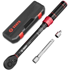 VANPO 3/8 Inch Torque Wrench 5-60 Nm, 72 Teeth Bicycle & Motorcycle Torque Wrench Set 3 Pieces with 125 mm Extension Rod, 3/8-1/4 Inch Adapter, for Car Spark Plug Change