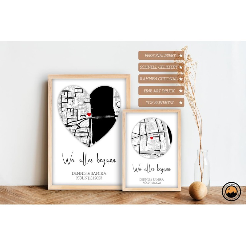 Mountiki® Wo alles begann personalisierte Landkarte Geschenk Bild | Personalisiert