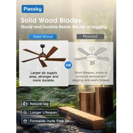 Passky Ceiling Fans with Lights and Remote, 60 inch 5 Wood Blades Ceiling Fan, Reversible, 3CCT, Dimmable, Black Walnut Ceiling Fan for Farmhouse, Bedroom, Living Room, Indoor/Outdoor Use