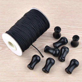 SAYAYA 2 Roll Braided Nylon Lift Shade Cord with Wood Pendants, 55 Yards 1.8 mm Replacement Blind Cord String for Window Blinds, Roman Shades, Gardening, and DIY Craft Projects (Black)