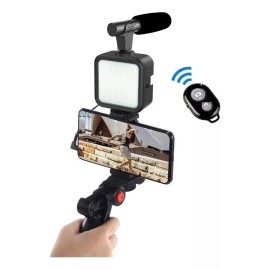 AFTK Estabilizador De Mano Para Celular Y Cámara Con Luz Y Mic Color Negro