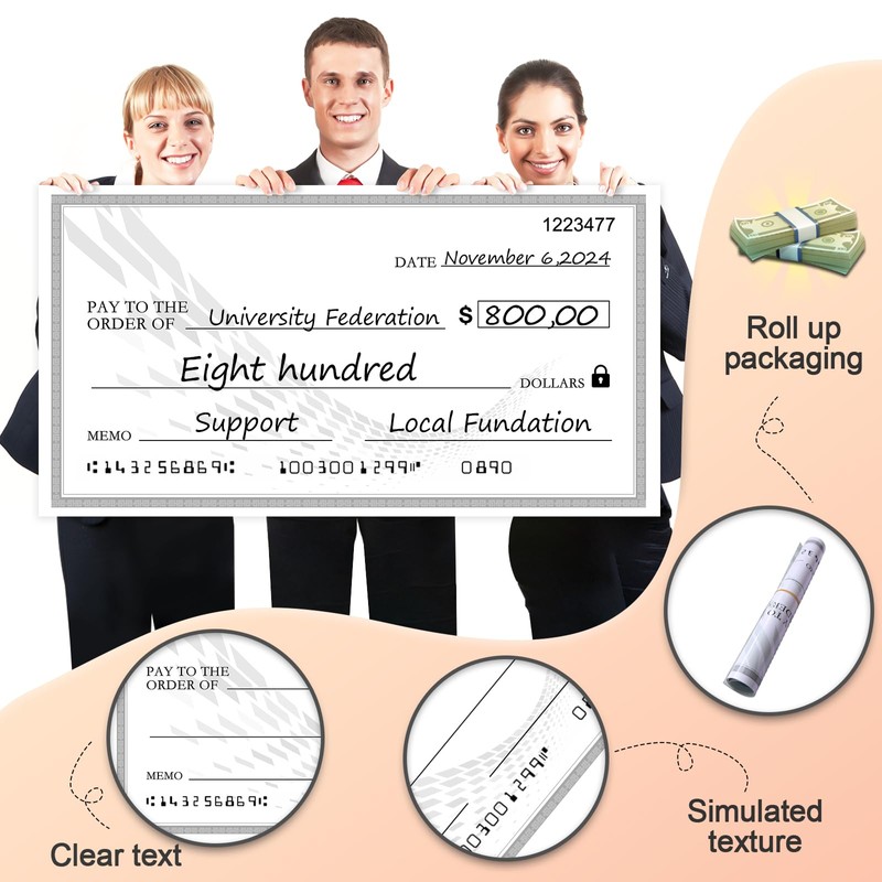 Big Checks for Presentations 30 x 16'' Reusable Giant Large