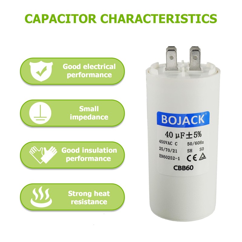 BOJACK CBB60 40uF 450 Volt 50/60Hz AC Capacitor Round Run