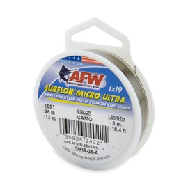 American - Alambre de Pesca con Revestimiento de Nailon Micro de surflón 1x19 de Acero Inoxidable, Camuflaje marrón, 5 Meter, 26 Pound Test