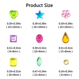 900 pieces Craft Gemstone Acrylic flat back rhinestone jewelry, colored acrylic gemstone rhinestone for crafts, jewelry making, art and DIY decoration,9 shapes,6-13 mm