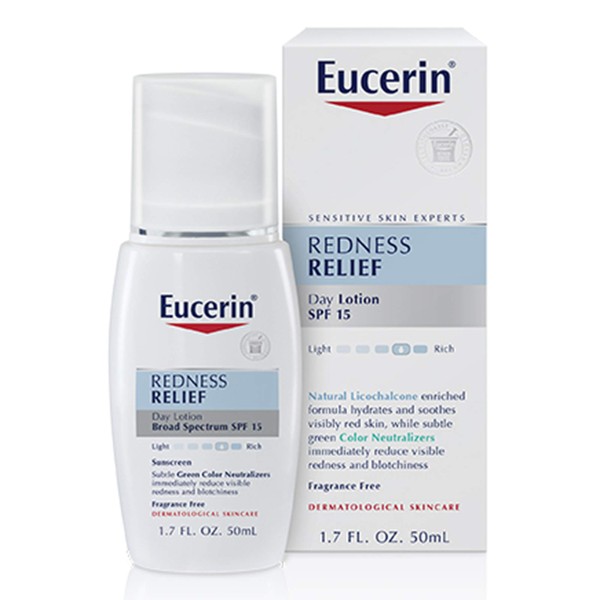 Eucerin Redness Relief Day Lotion - Broad Spectrum SPF 15 - Neutralizes Redness and Protects Skin - 1.7 fl. oz. Pump Bottle