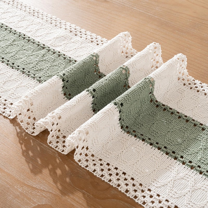 Boho Sage Green Cotton Linen Rustic Macrame Tassel Modern Kitchen